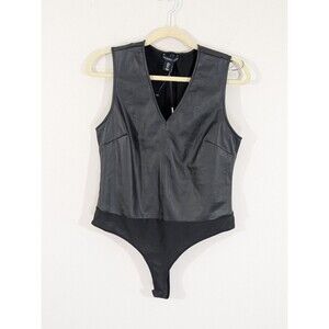Nwt Sincerely Jules Bodysuit Women's Sz L Black Faux Leather Sleeveless Tank Top
